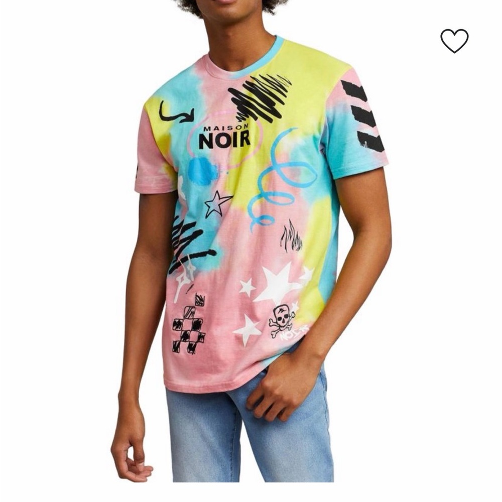 Maison Noir Embroidered Skull Tie Dye Trap Designer Streetwear T-shirt Men’s L